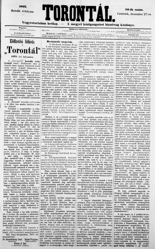 Torontál, 6. évf. 1877. december 27. 52. sz.