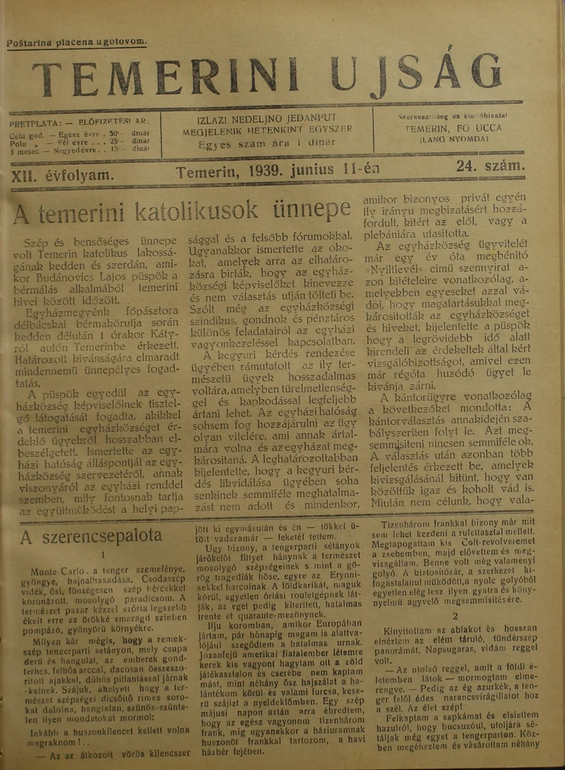 Temerini Újság 1928-1944, 12. évf. 1939. június 11. 24. sz.