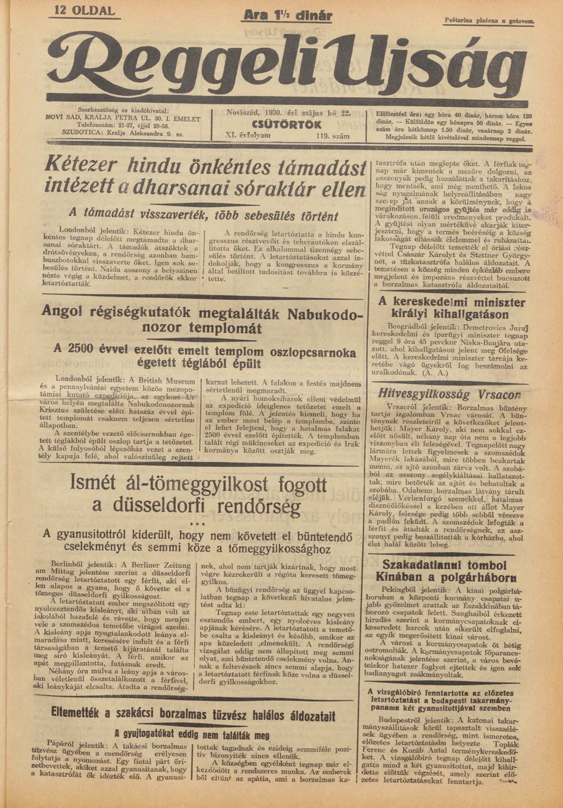 Reggeli Újság, 11. évf. 1930. május 22. 119. sz.