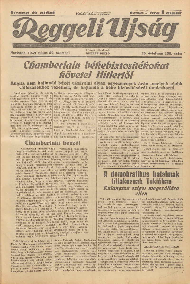 Reggeli Újság, 20. évf. 1939. május 20. 138. sz.