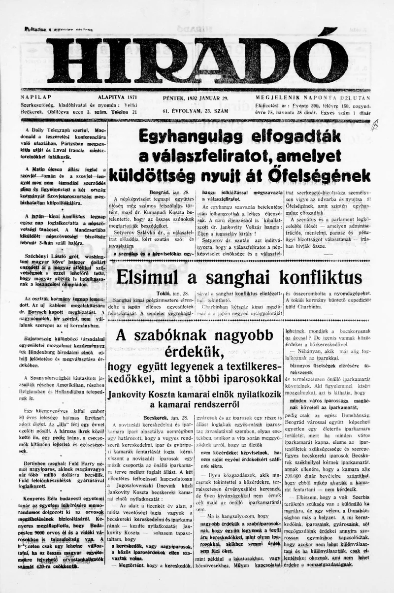 Híradó, 61. évf. 1932. január 29. 23. sz.