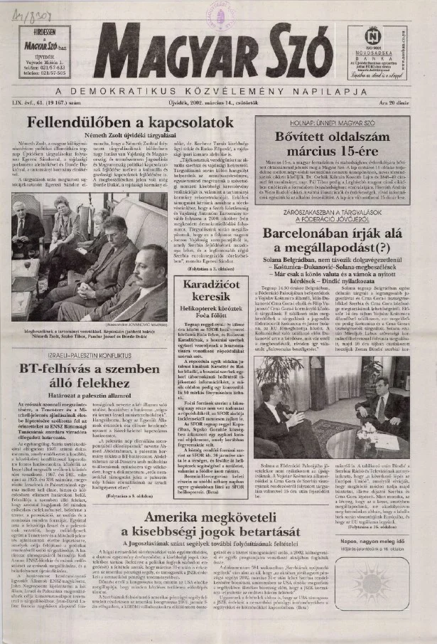Magyar Szó, 59. évf. 2002. március 14. 61. sz. 1–16. oldal