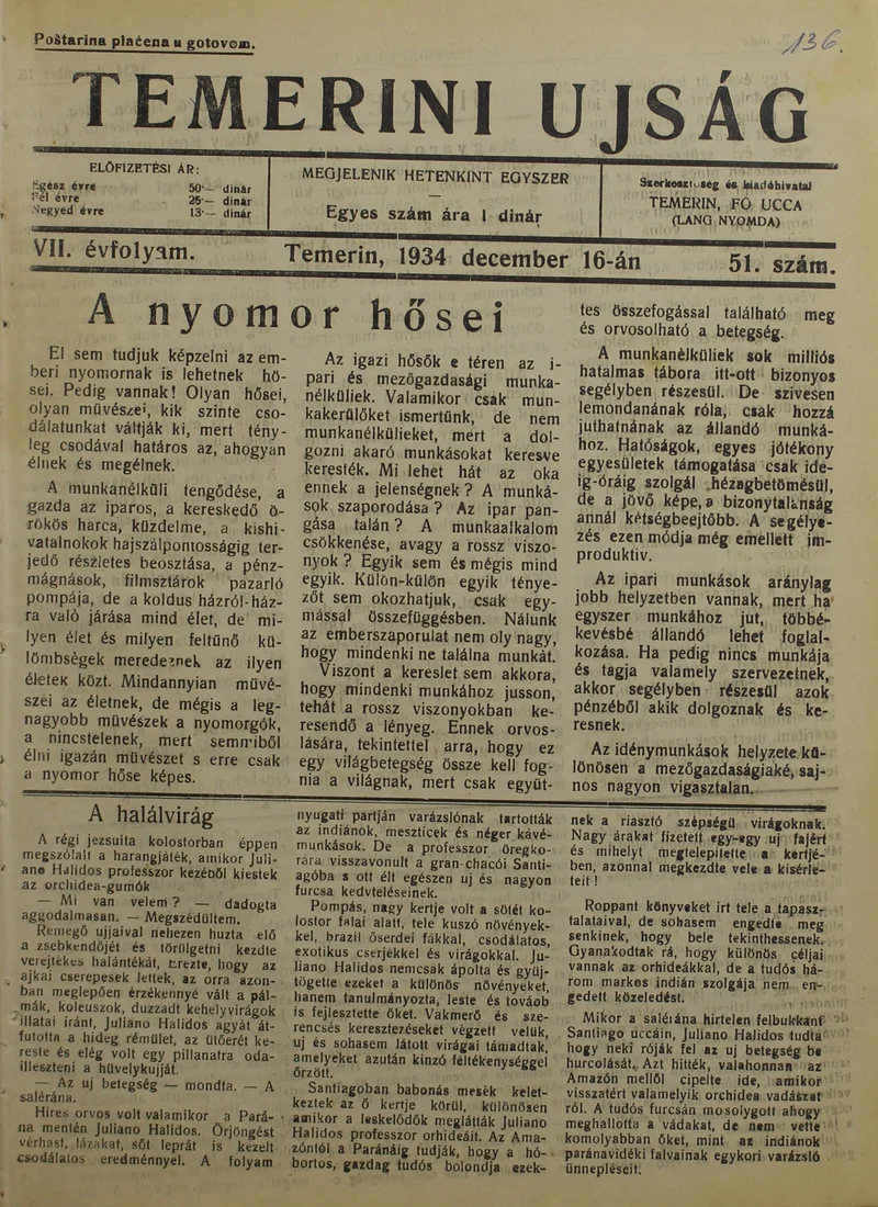 Temerini Újság 1928-1944, 7. évf. 1934. december 16. 51. sz.