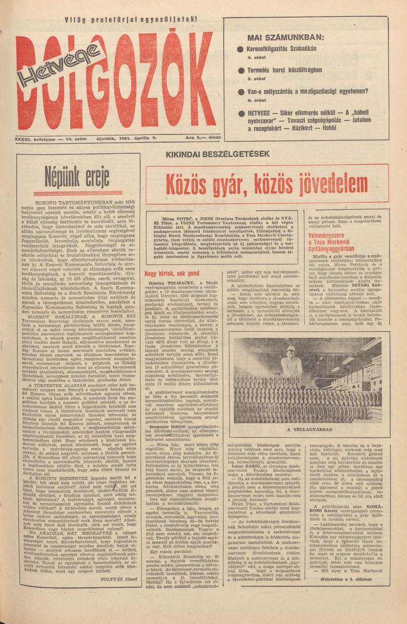 Dolgozók, 35. évf. 1981. április 9. 14. sz.