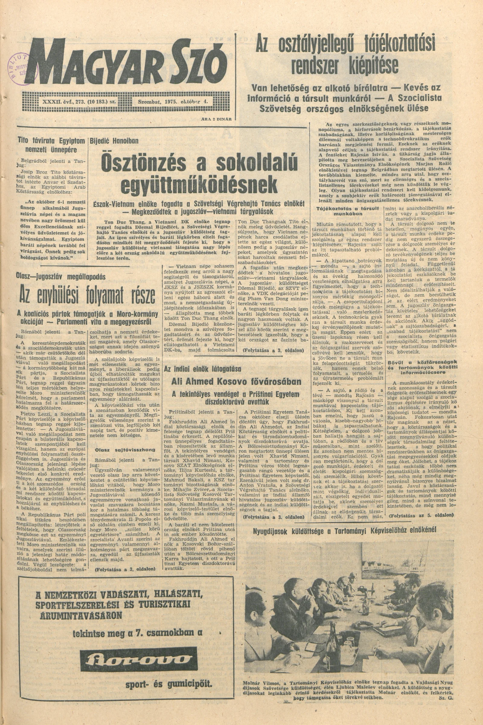 Magyar Szó, 32. évf. 1975. október 4. 273. sz.