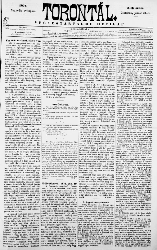 Torontál, 4. évf. 1875. január 21. 3. sz.