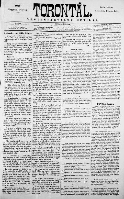 Torontál, 4. évf. 1875. február 4. 5. sz.