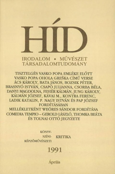 Híd, 55. évf. 1991. április. 4. sz. 297–424. oldal