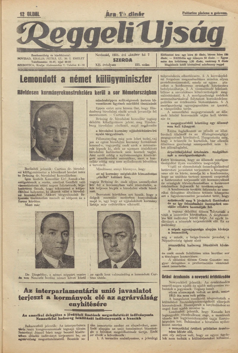 Reggeli Újság, 12. évf. 1931. október 7. 235. sz.