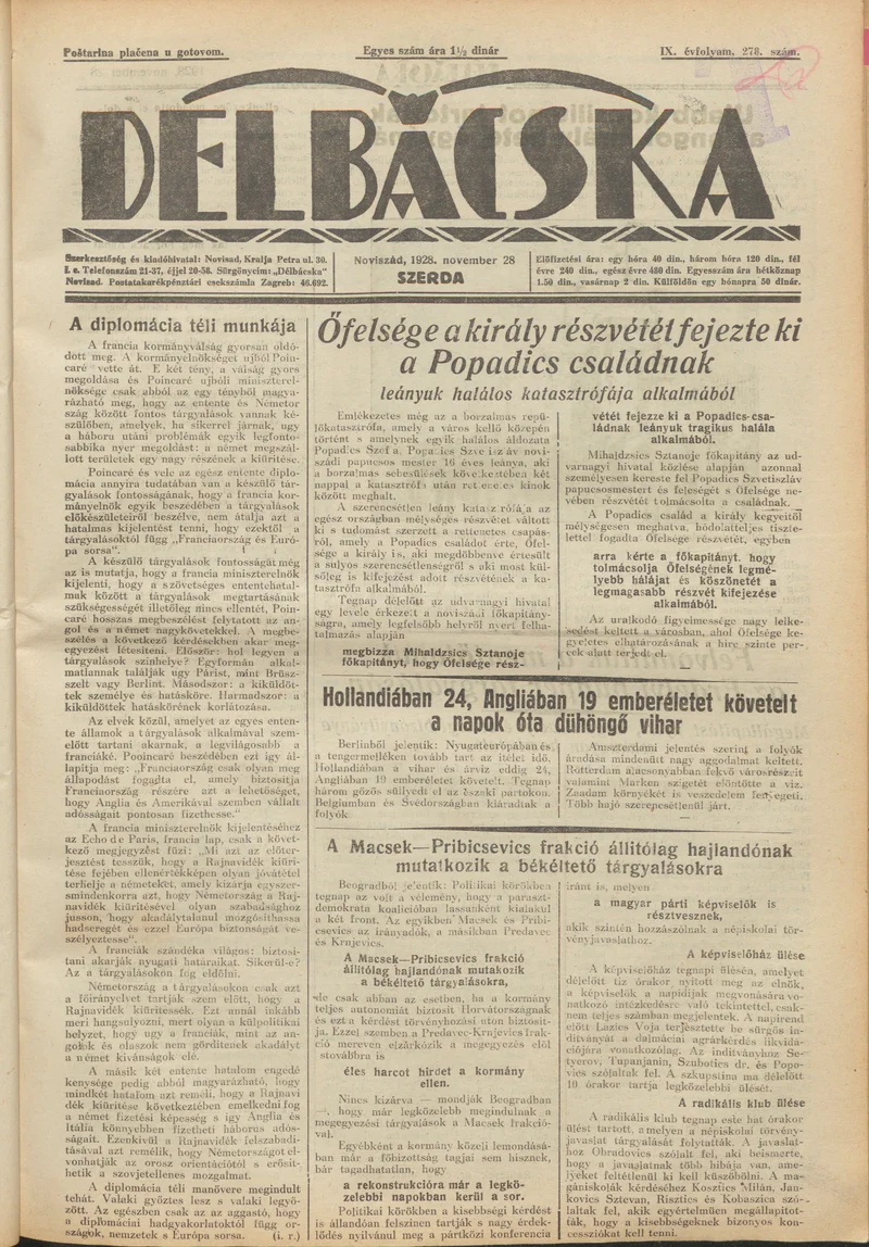 Délbácska, 9. évf. 1928. november 28. 278. sz.