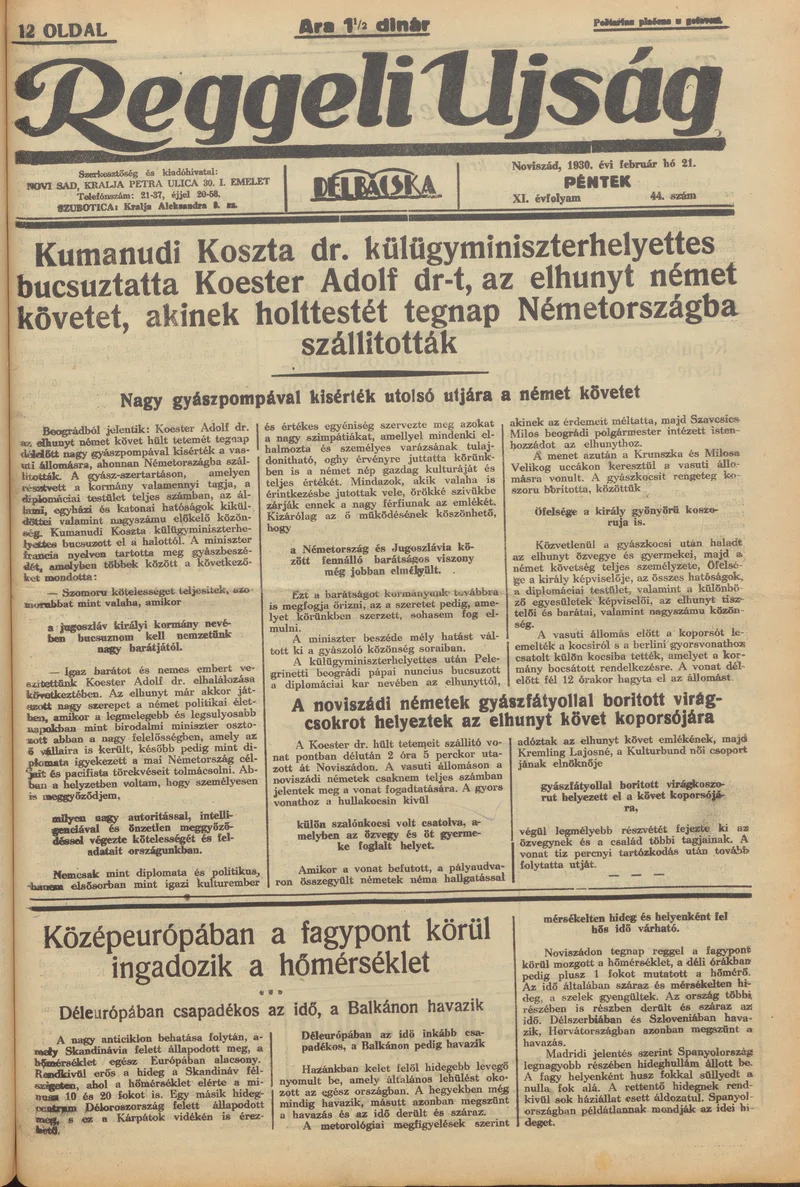 Reggeli Újság, 11. évf. 1930. február 21. 44. sz.
