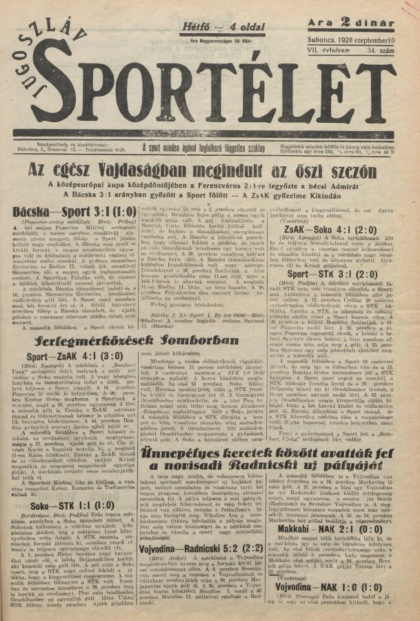 Jugoszláv sportélet, 7. évf. 1928. szeptember 10. 34. sz.