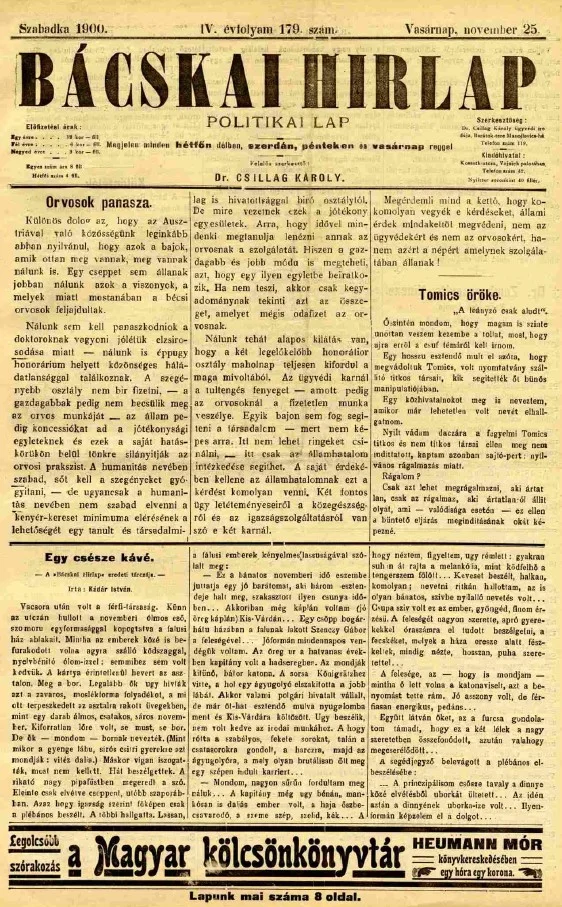 Bácskai Hirlap, 4. évf. 1900. november 25. 179. sz.