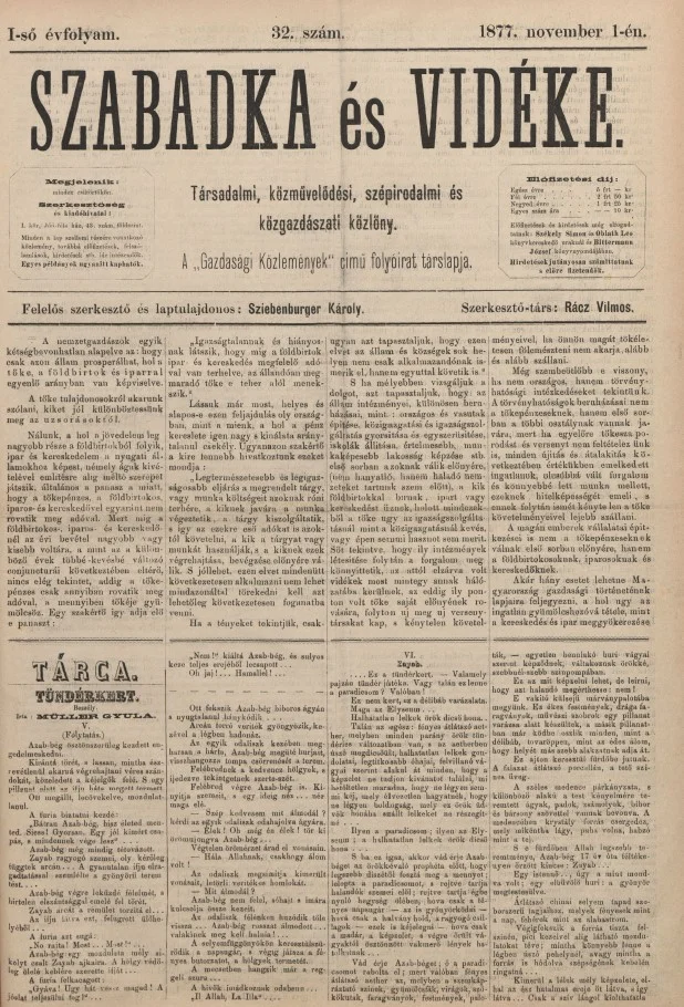 Szabadka és vidéke, 1. évf. 1877. november 1. 32. sz.