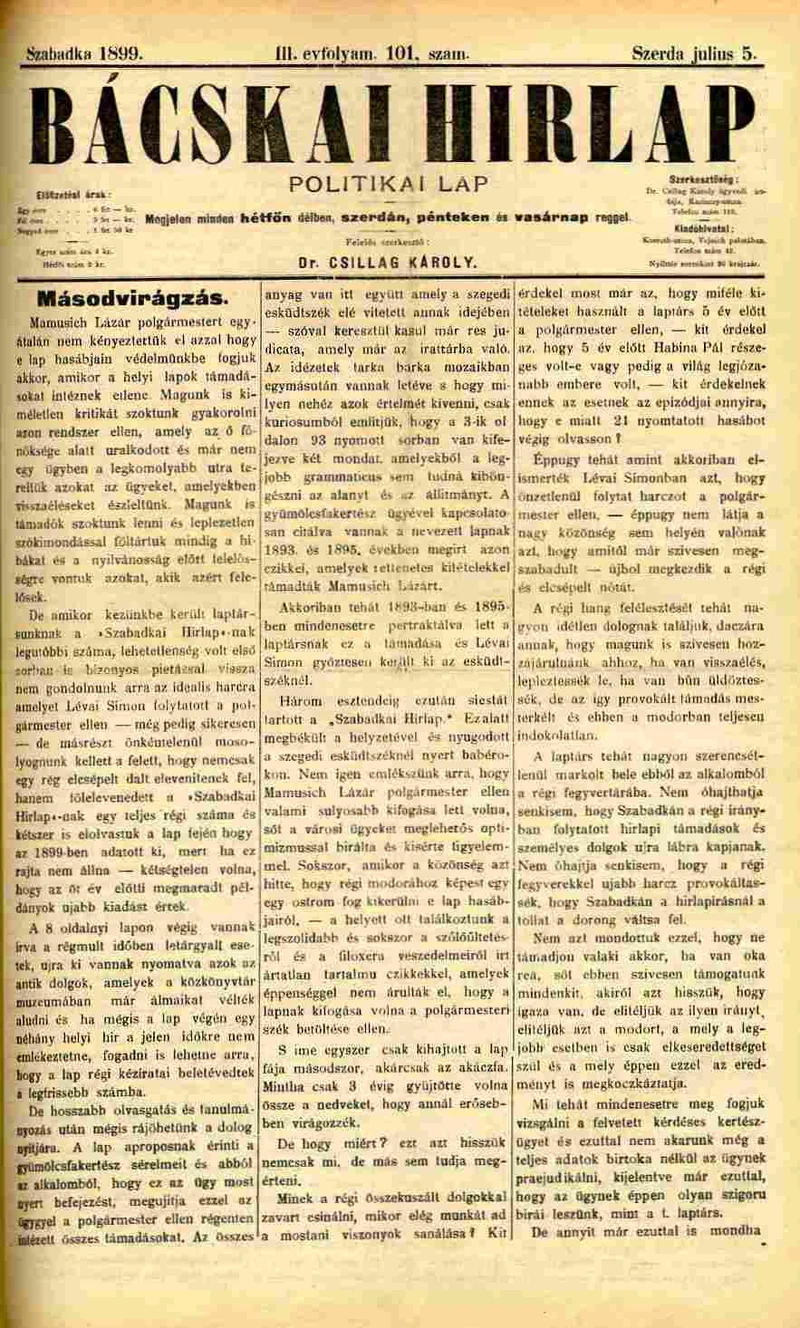 Bácskai Hirlap, 3. évf. 1899. július 5. 101. sz.