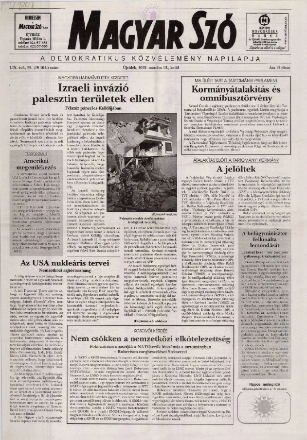Magyar Szó, 59. évf. 2002. március 12. 59. sz. 1–16. oldal