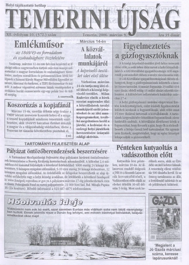 Temerini Újság, 12. évf. 2006. március 9. 10. sz.