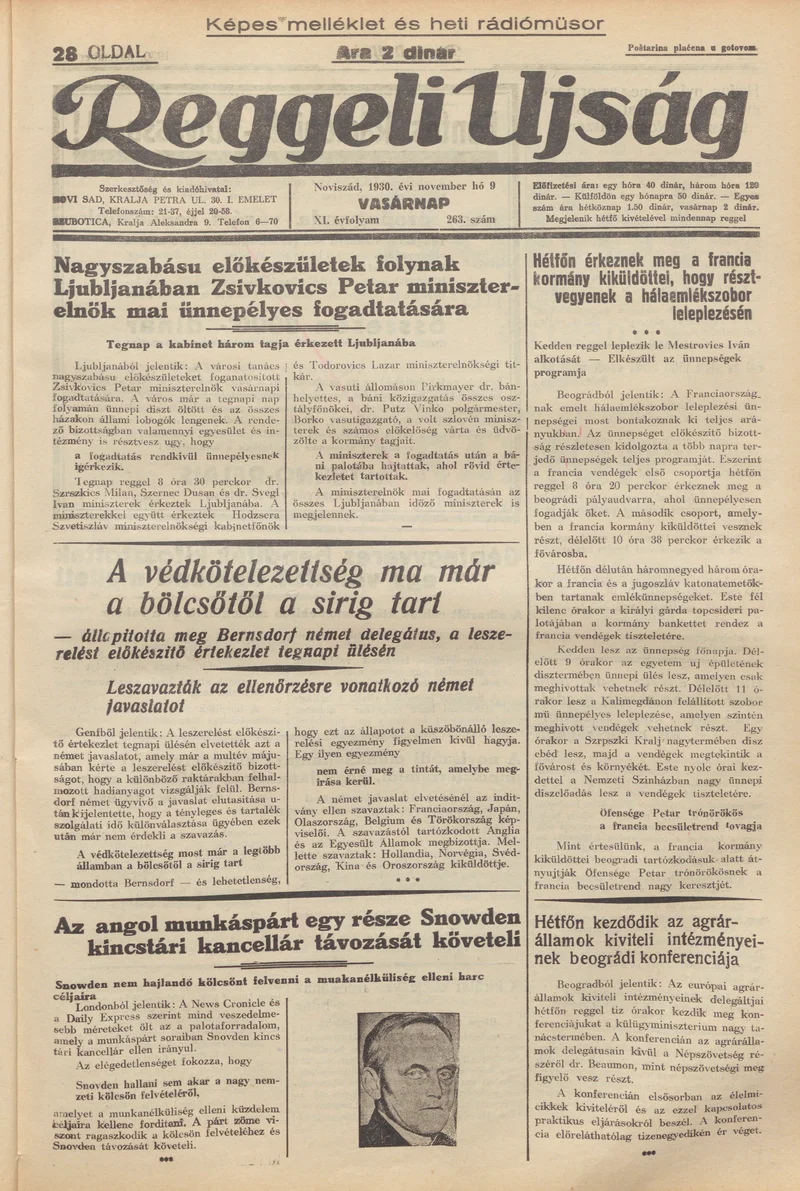 Reggeli Újság, 11. évf. 1930. november 9. 263. sz.
