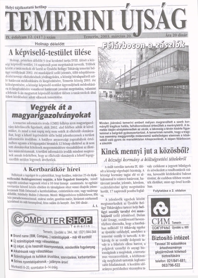 Temerini Újság, 9. évf. 2003. március 20. 12. sz.