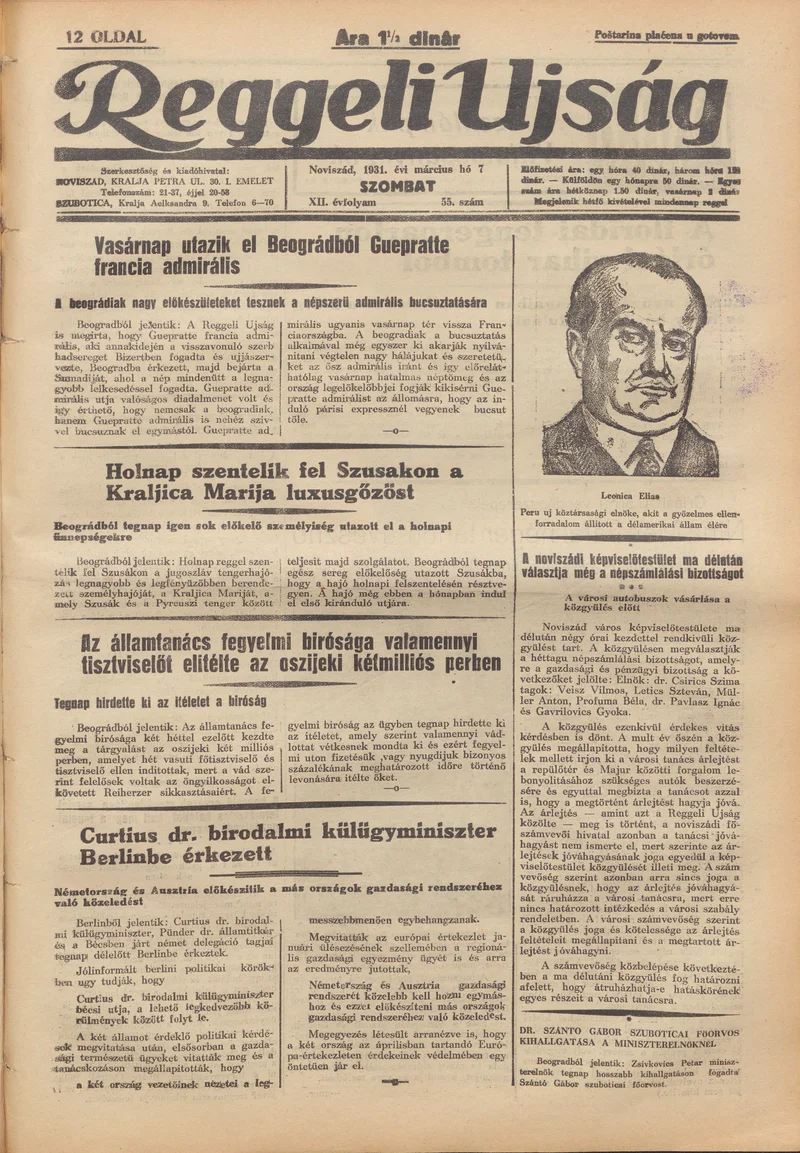 Reggeli Újság, 12. évf. 1931. március 7. 55. sz.