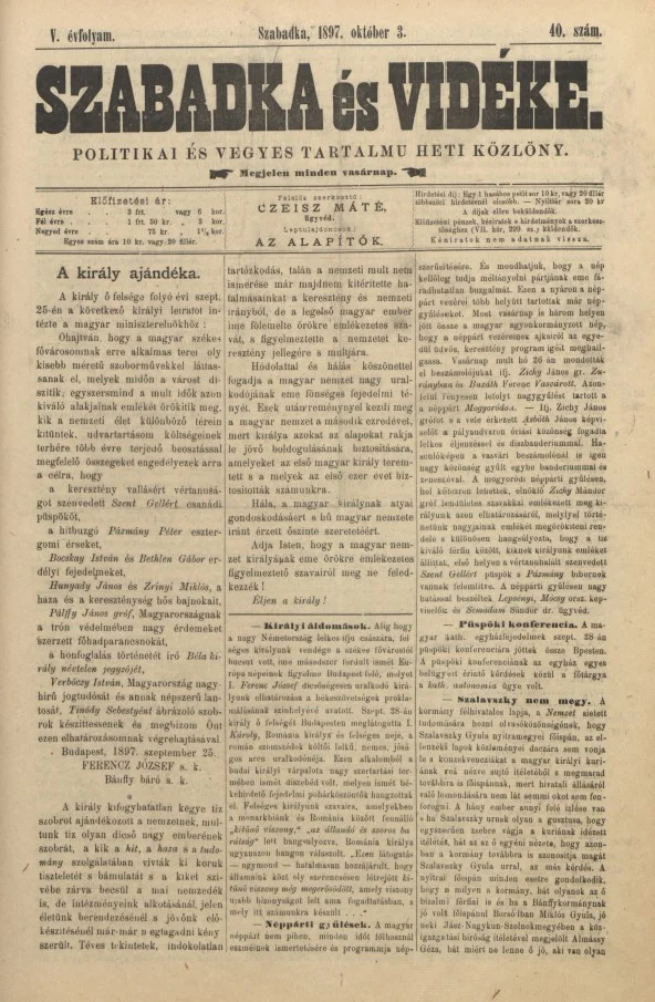 Szabadka és vidéke II, 5. évf. 1897. október 3. 40. sz.