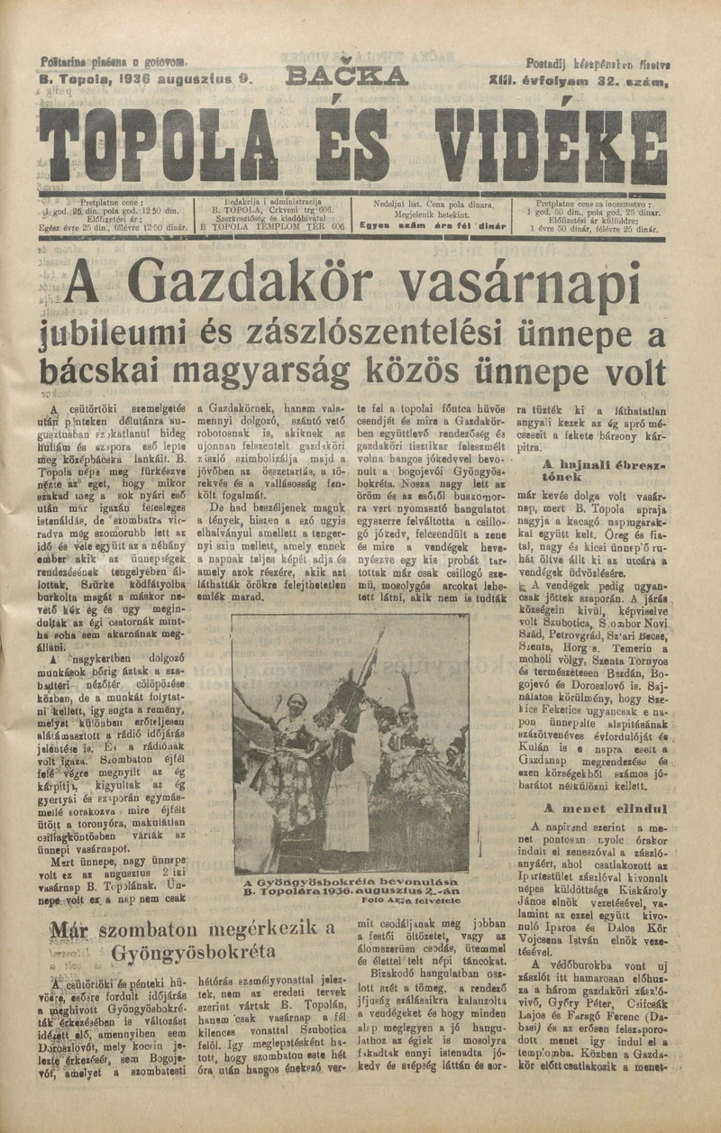 Bačka Topola és Vidéke, 13. évf. 1936. augusztus 9. 32. sz.
