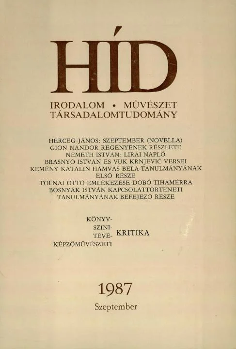 Híd, 51. évf. 1987. szeptember. 9. sz. 1085–1224. oldal