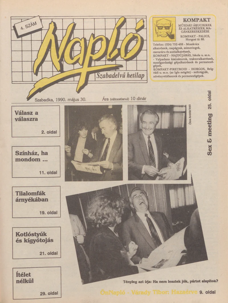 Napló - Szabadelvű hetilap, 1. évf. 1990. május 30. 4. sz.