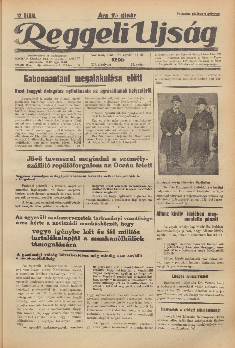 Reggeli Újság, 12. évf. 1931. április 28. 98. sz.