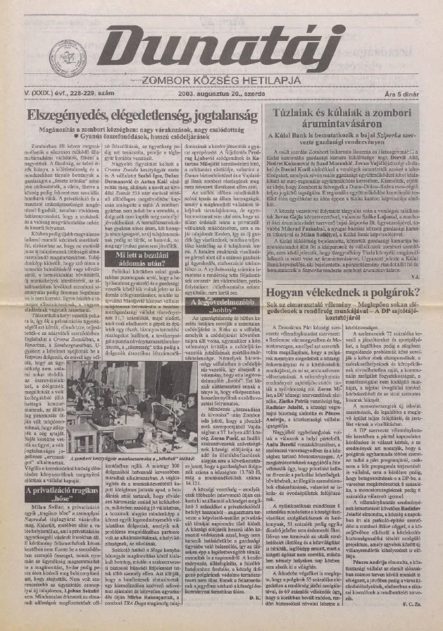 Dunatáj, 5. évf. 2003. augusztus 20. 228–229. sz.