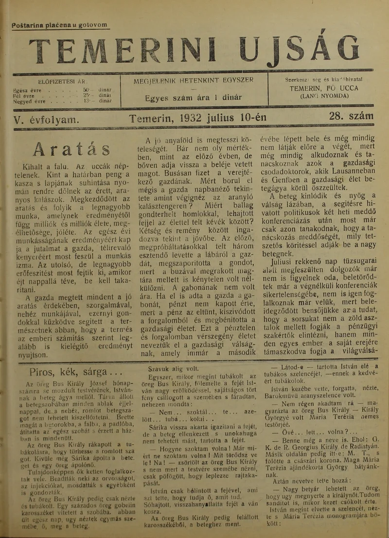 Temerini Újság 1928-1944, 5. évf. 1932. július 10. 28. sz.