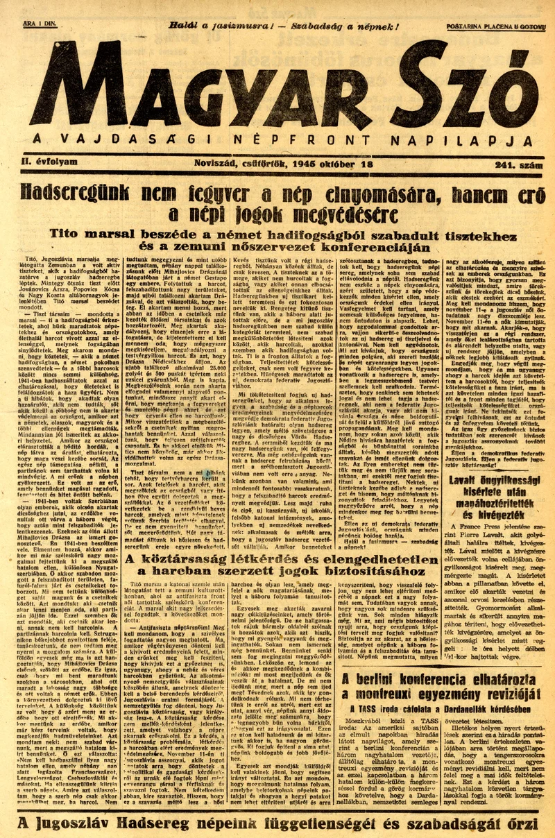 Magyar Szó, 2. évf. 1945. október 18. 241. sz. 1–8. oldal