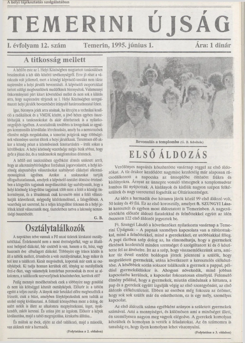 Temerini Újság, 1. évf. 1995. július 1. 12. sz.