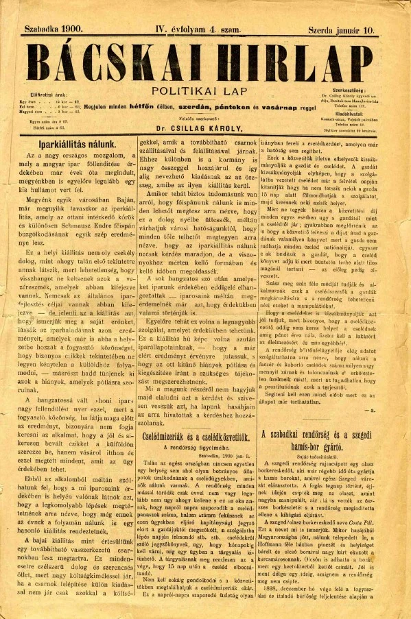 Bácskai Hirlap, 4. évf. 1900. január 10. 4. sz.