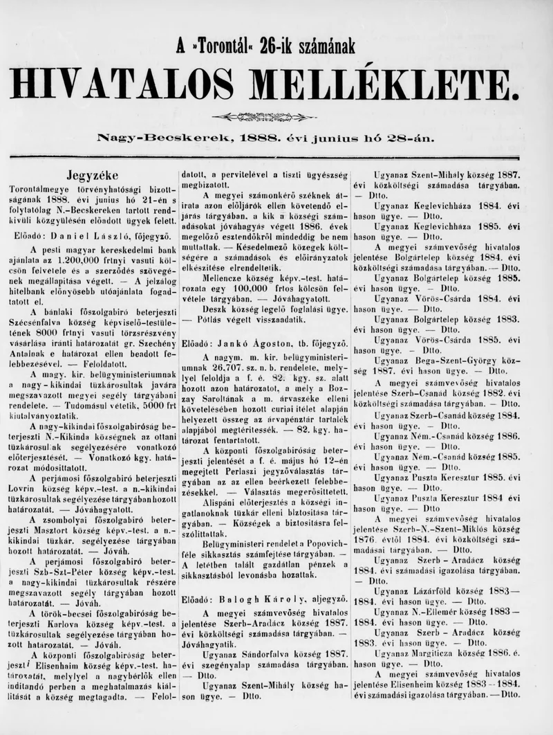 A Totontál  hivatalos melléklete, 1. évf. 1888. április 26. 17. sz.