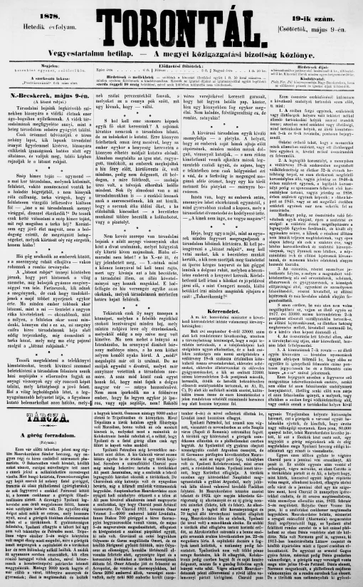 Torontál, 7. évf. 1878. május 9. 19. sz.