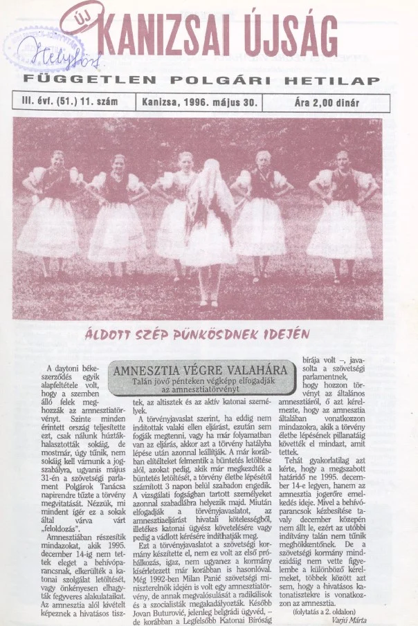 Új Kanizsai Újság, 3. évf. 1996. május 30. 11. sz.