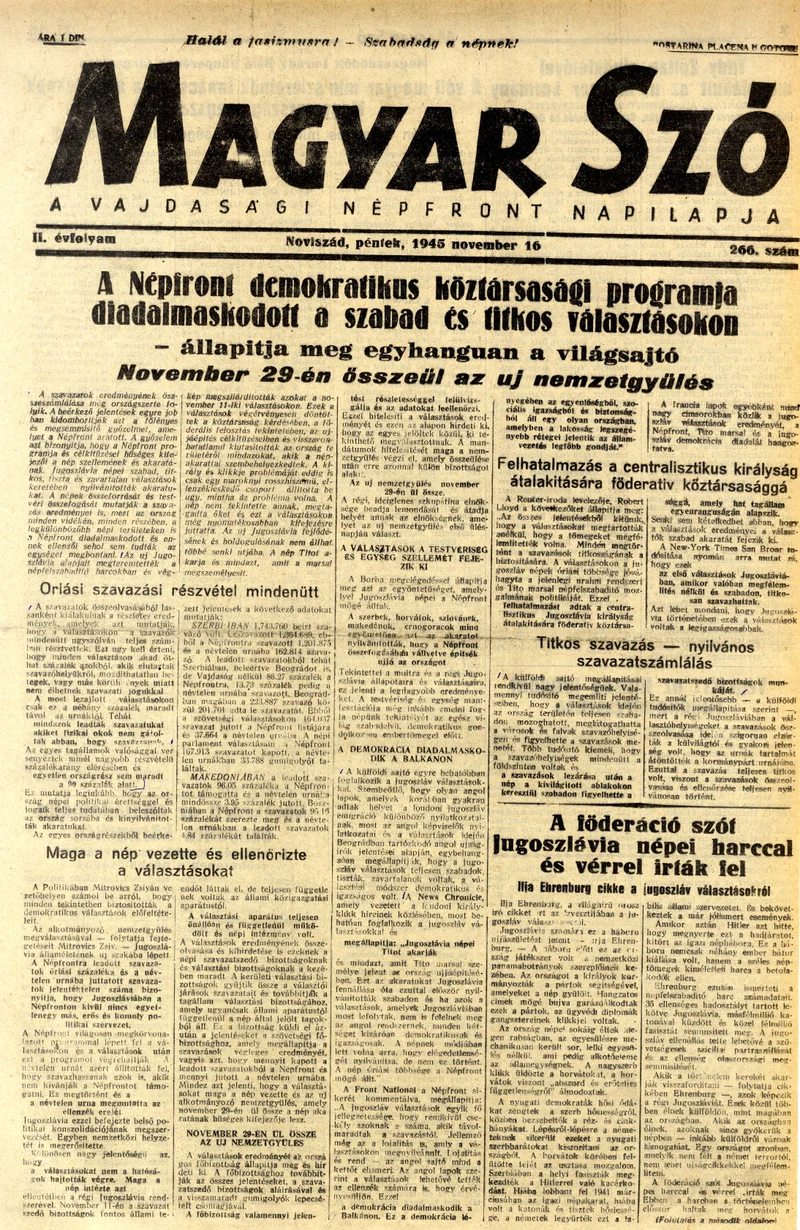 Magyar Szó, 2. évf. 1945. november 16. 266. sz. 1–4. oldal