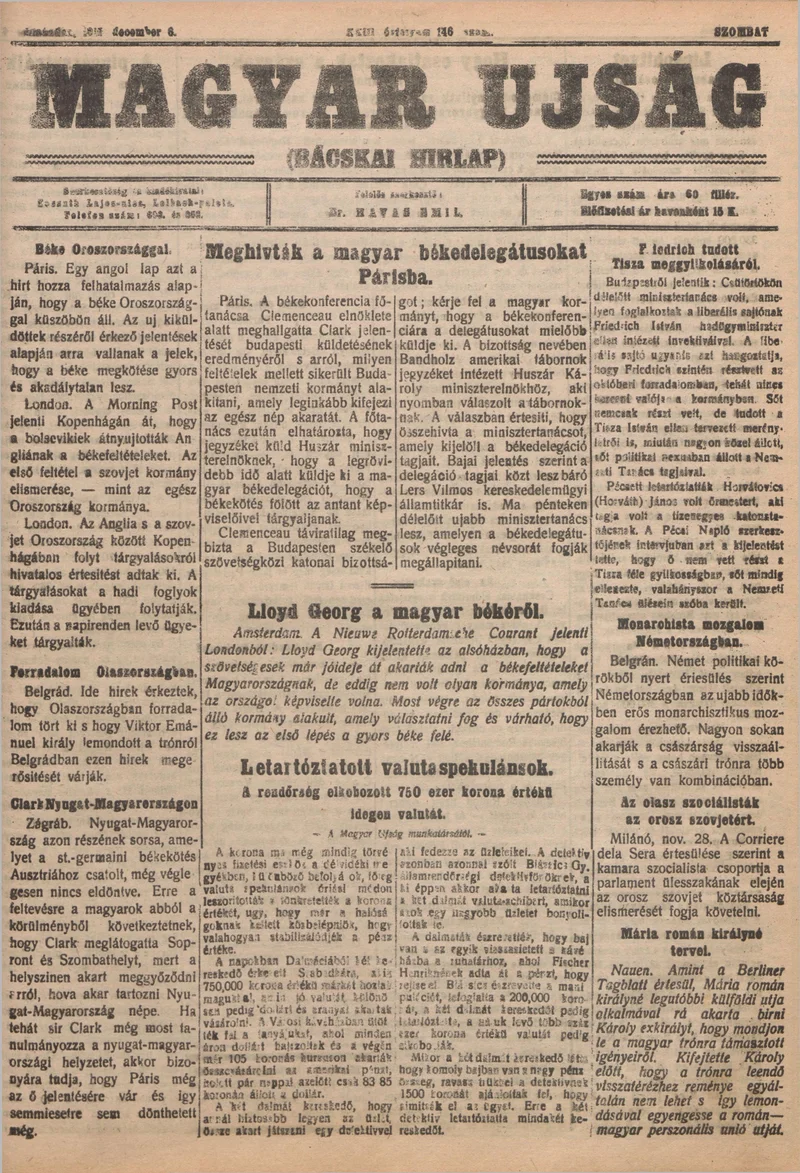 Bácskai Hirlap, 23. évf. 1919. december 6. 146. sz.