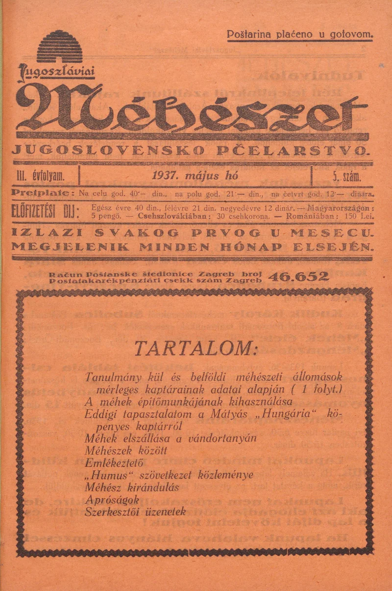 Jugoszláviai méhészet, 3. évf. 1937. május 1. 5. sz.