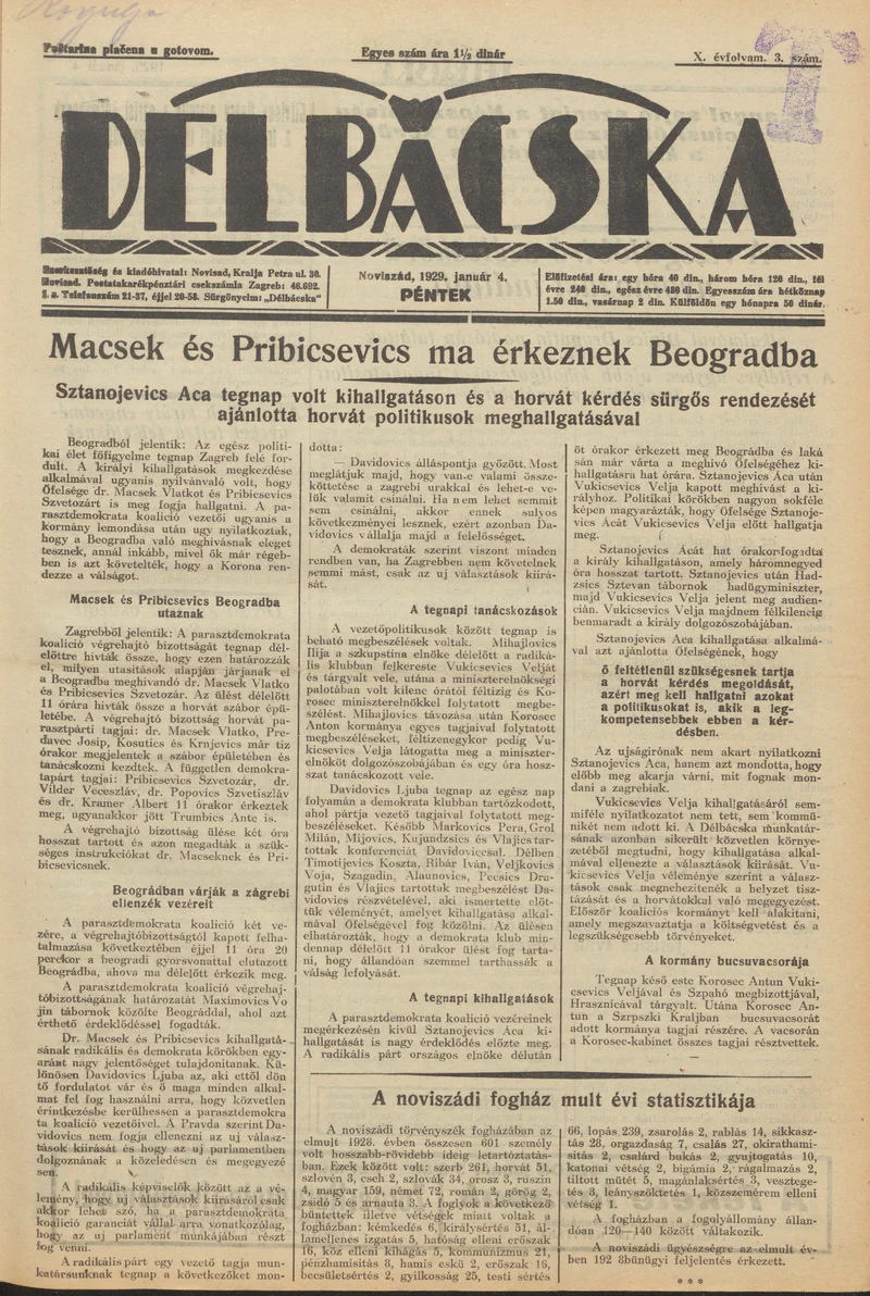 Délbácska, 10. évf. 1929. január 4. 3. sz.