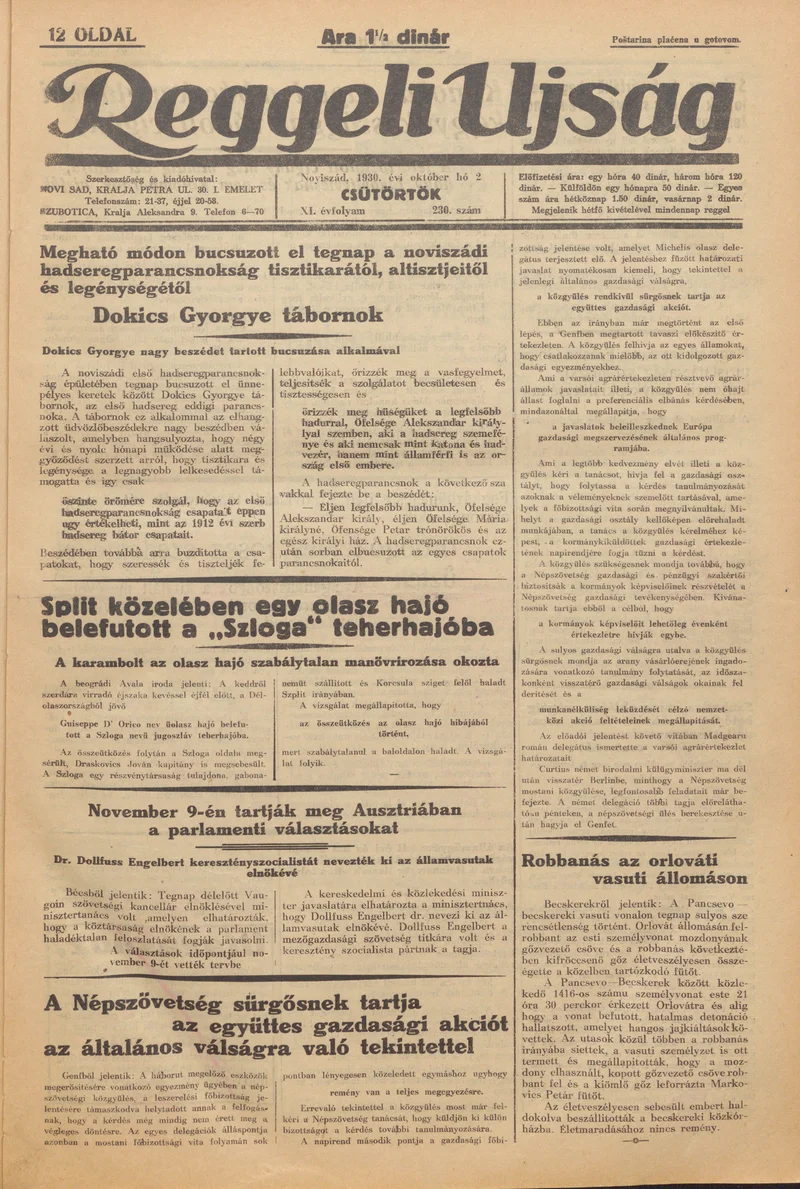 Reggeli Újság, 11. évf. 1930. augusztus 2. 230. sz.
