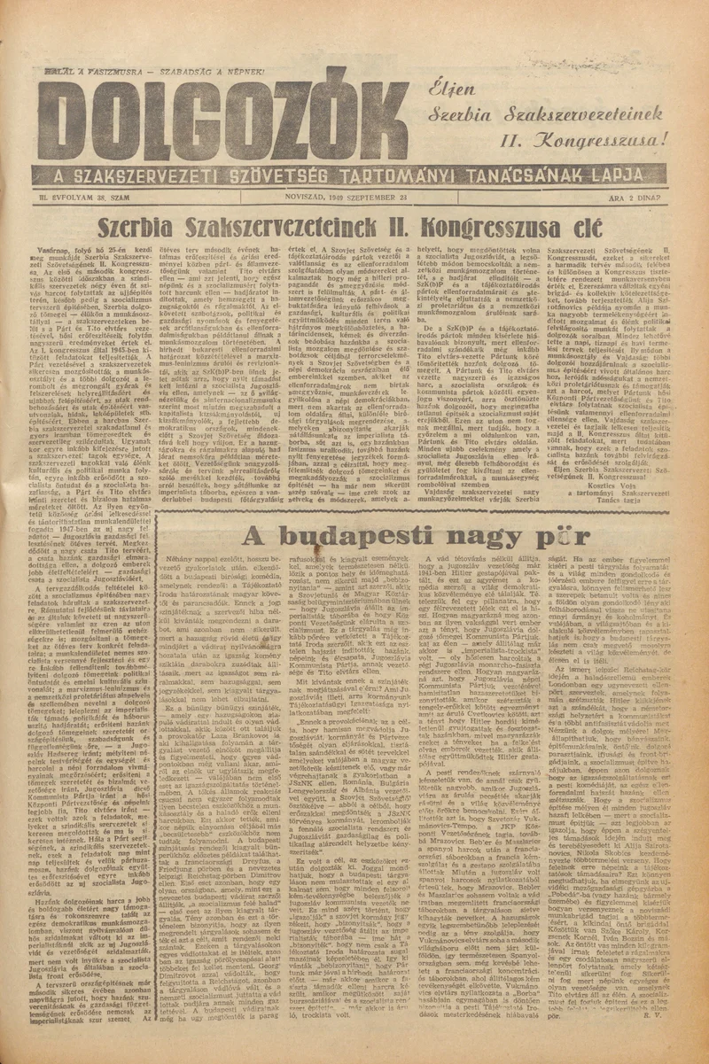 Dolgozók, 3. évf. 1949. szeptember 23. 38. sz.