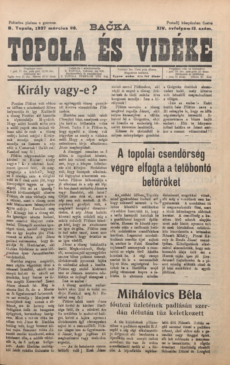 Bačka Topola és Vidéke, 14. évf. 1937. március 28. 13. sz.