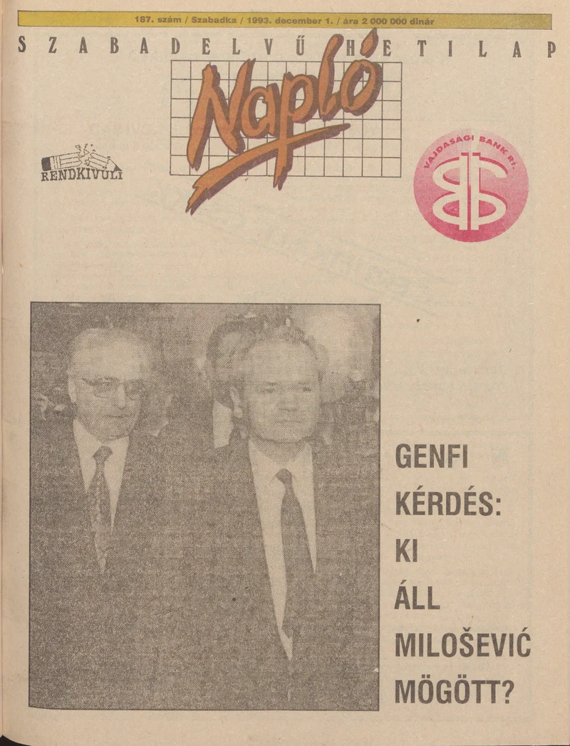 Napló - Szabadelvű hetilap, 4. évf. 1993. december 1. 187. sz.