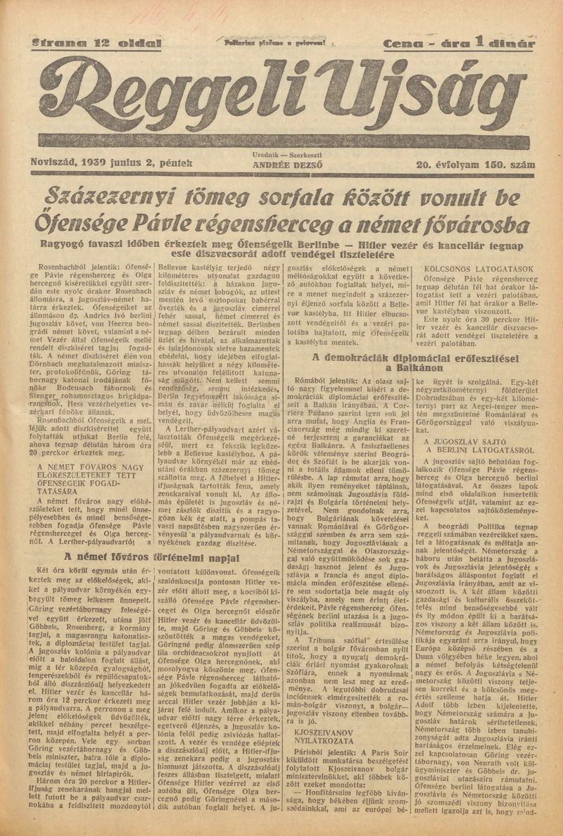 Reggeli Újság, 20. évf. 1939. június 2. 150. sz.