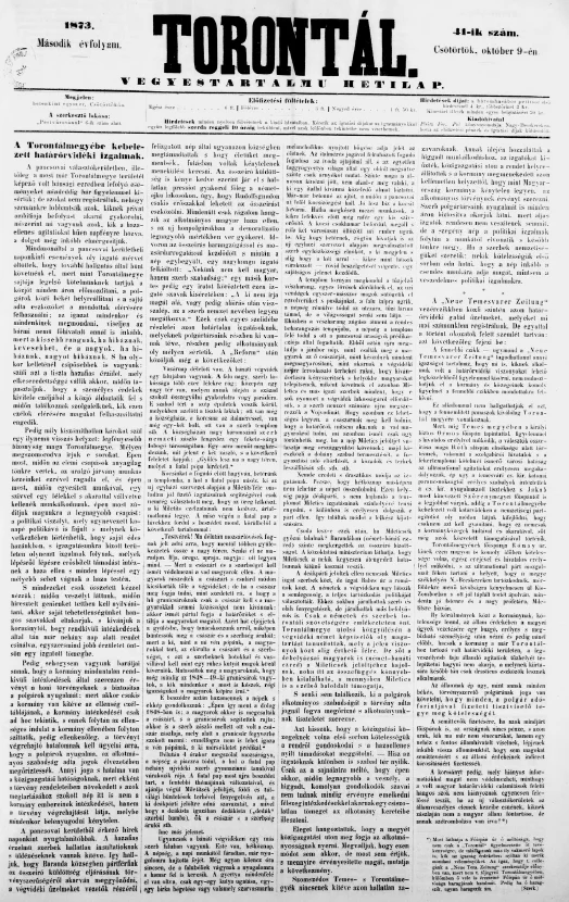 Torontál, 2. évf. 1873. október 9. 41. sz.