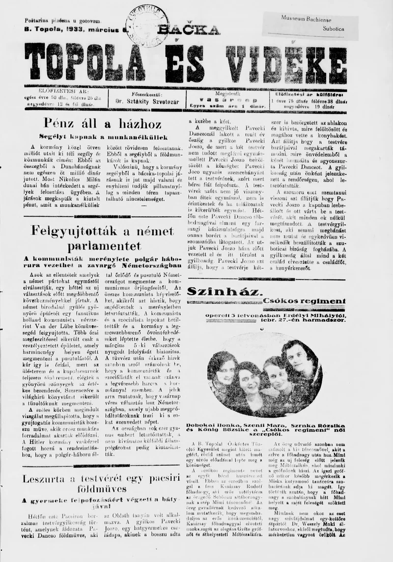 Bačka Topola és Vidéke, 10. évf. 1933. március 5. 10. sz.