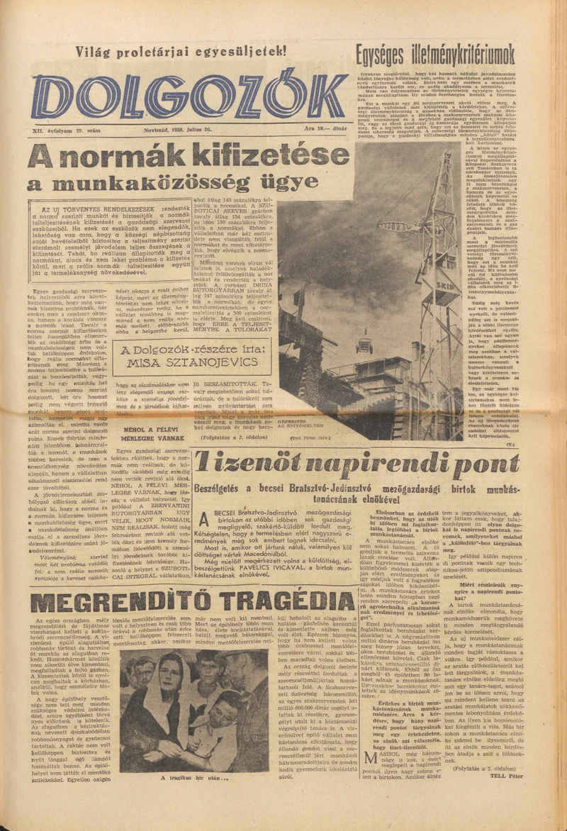Dolgozók, 12. évf. 1958. július 26. 29. sz.