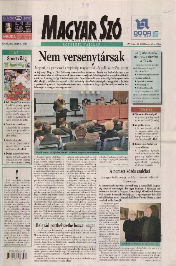 Magyar Szó, 67. évf. 2010. január 25. 18. sz. 1–16. oldal